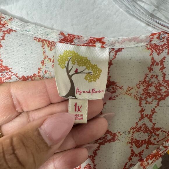 Fig and Flower 1X Sheer Tunic Blouse Multicolor Floral Boho Festival Peasant Top - Picture 6 of 8